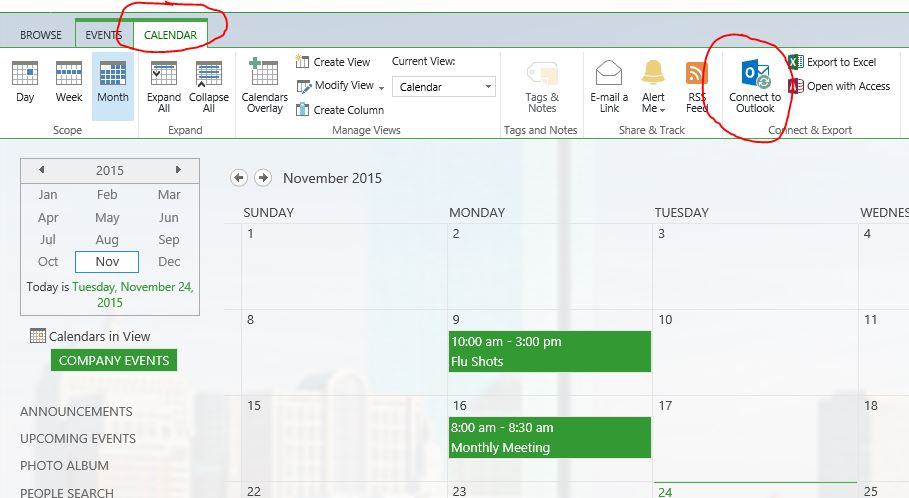 cómo compartir un horario de trabajo de Sharepoint en Outlook