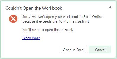Excel Online Error Message