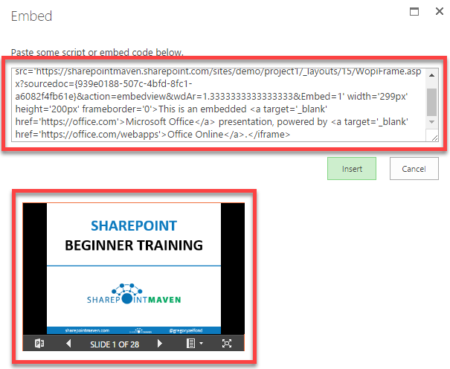 embed powerpoint presentation in sharepoint