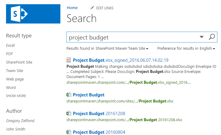 SharePoint search options