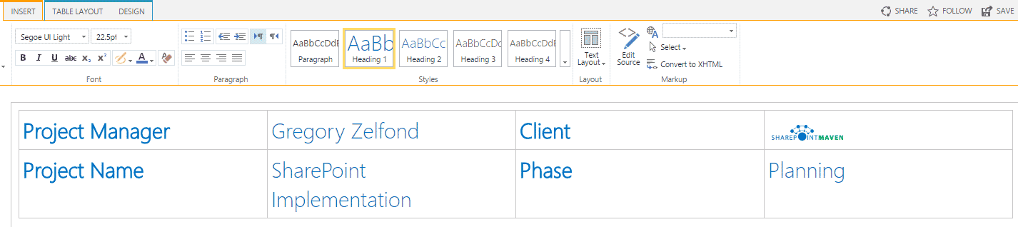 align text and images on a SharePoint page