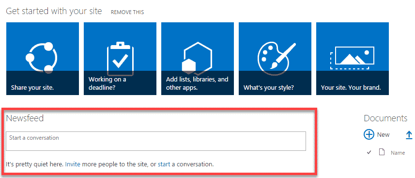 Example of a Newsfeed Web Part from classic SharePoint