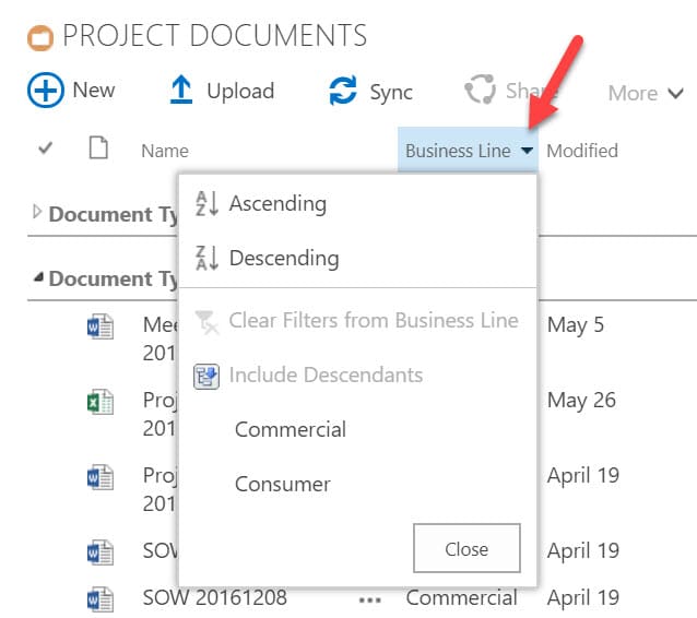 filter SharePoint lists and libraries