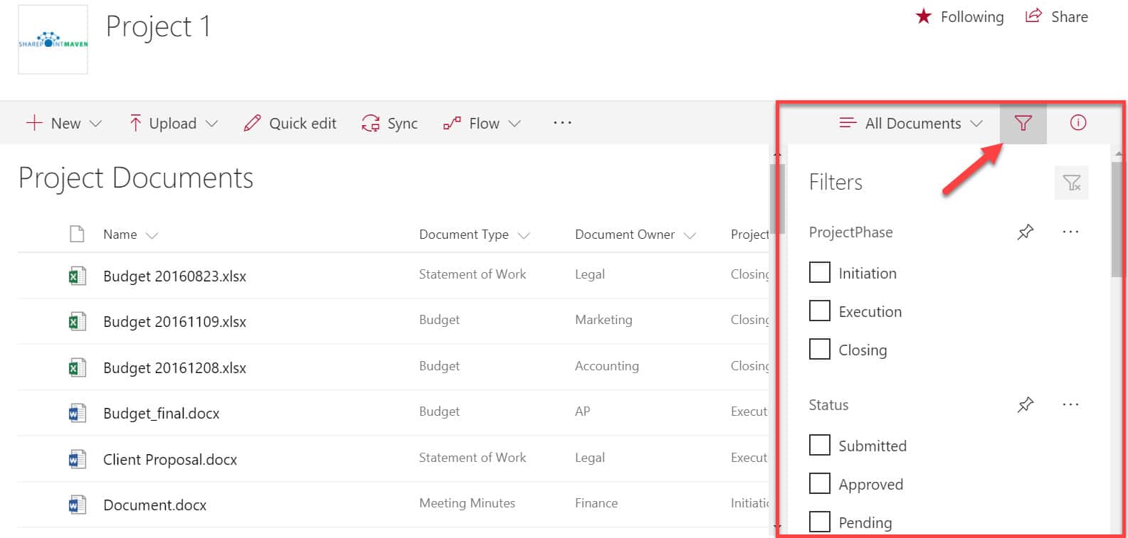 filter SharePoint lists and libraries