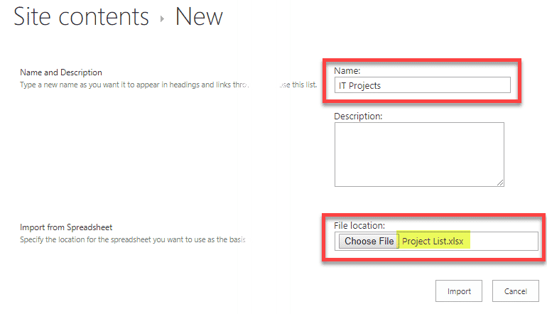 import Excel to SharePoint