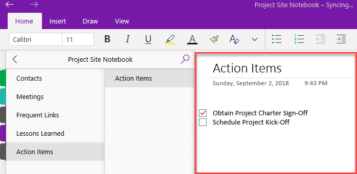 using onenote for project management