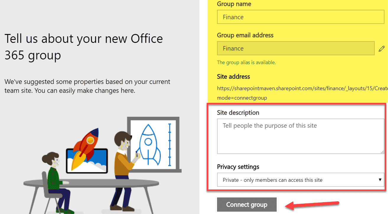 connect a SharePoint Site to an Office 365 Group