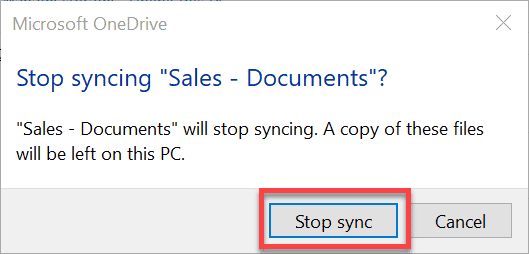 stop sync of a SharePoint Document Library