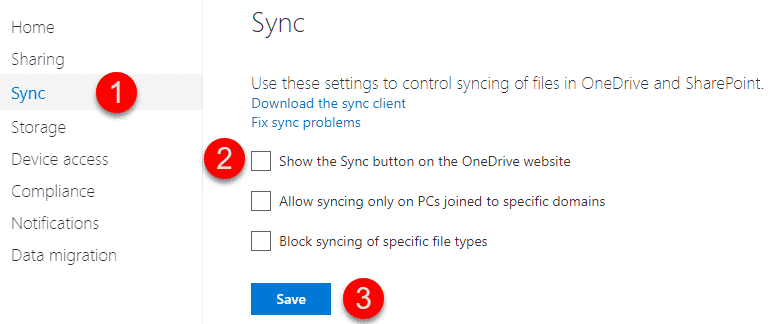 disable sync in SharePoint and OneDrive