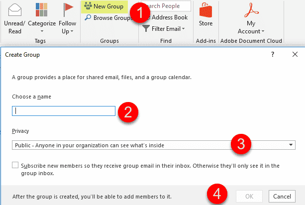 how to create group in outlook email