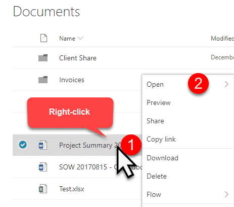 open a document in SharePoint