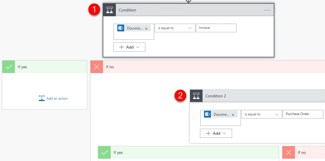 multiple conditions in Microsoft Flow