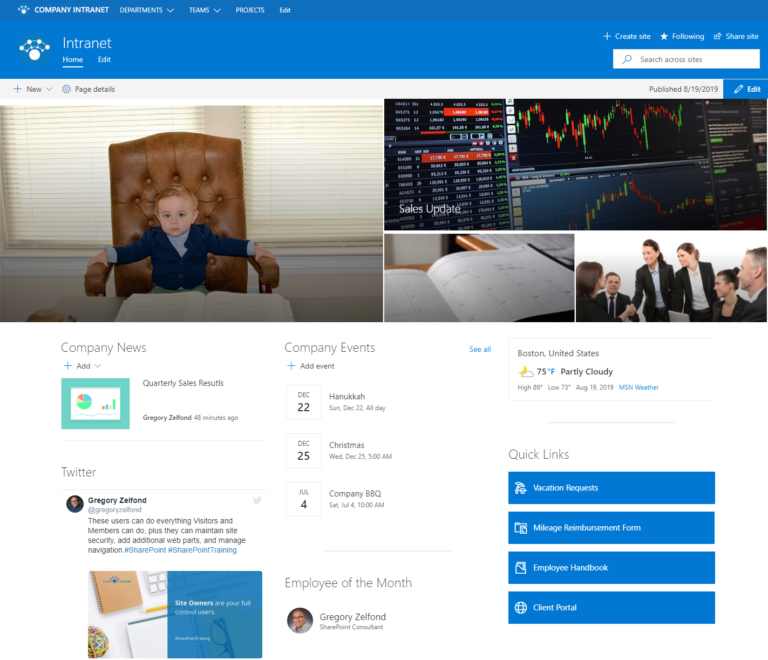 SharePoint site examples built with out of the box features