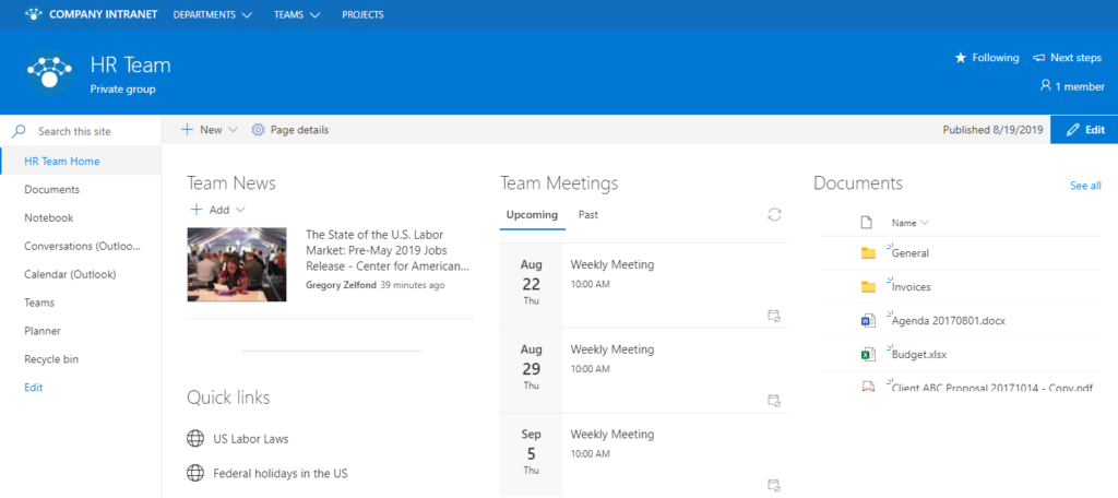 SharePoint Site Examples Built With Out Of The Box Features ...