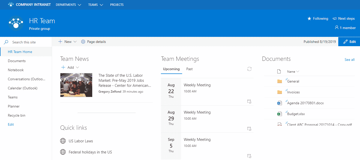 SharePoint Intranet Examples available out of the box