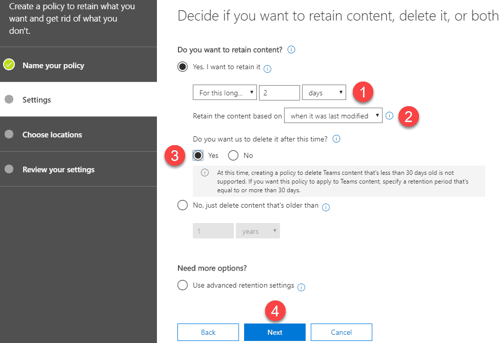 Retention Policy on a SharePoint site