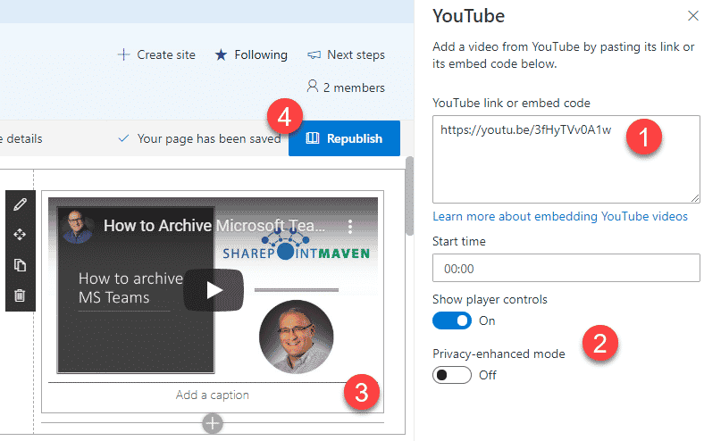 embed videos on a SharePoint page