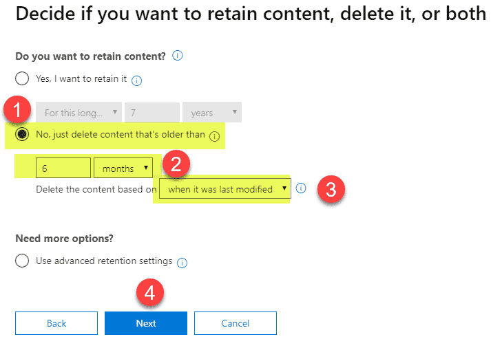 delete old documents from a site using retention policies