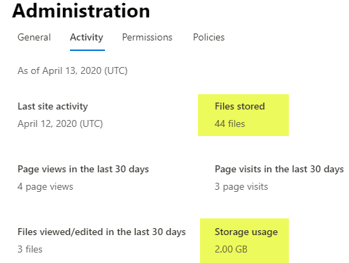 Storage Metrics reports on a SharePoint site