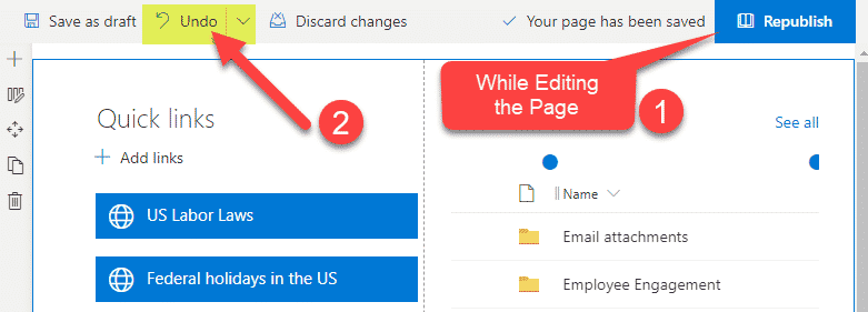 restore and undo the changes on SharePoint Pages