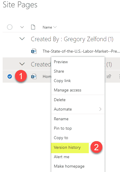 restore and undo the changes on SharePoint Pages