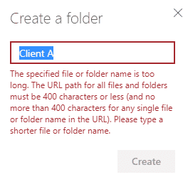 400 character URL error message in SharePoint Online