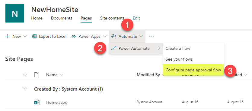 approval workflow for SharePoint pages using Power Automate