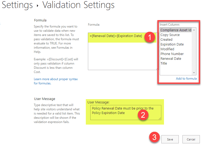 formulas in SharePoint