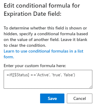 hide a field in SharePoint lists and libraries with the conditional formula