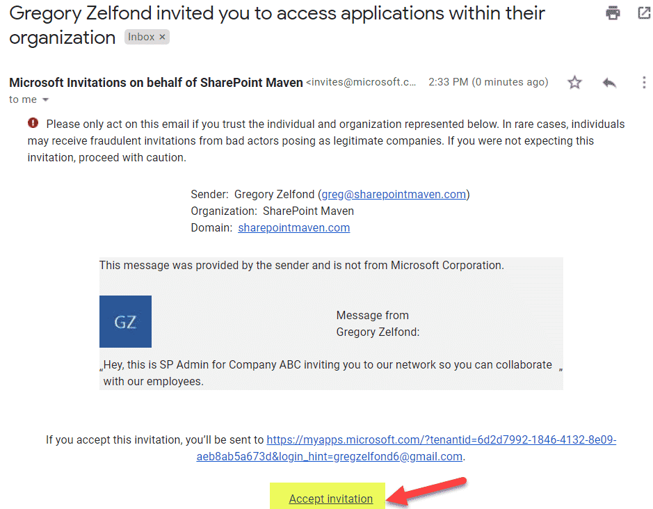 invite external users via Azure AD