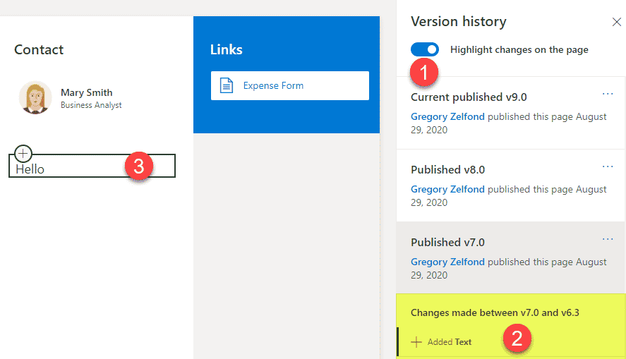 compare and restore SharePoint Pages