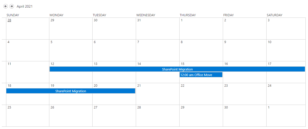 calendar view on a SharePoint list
