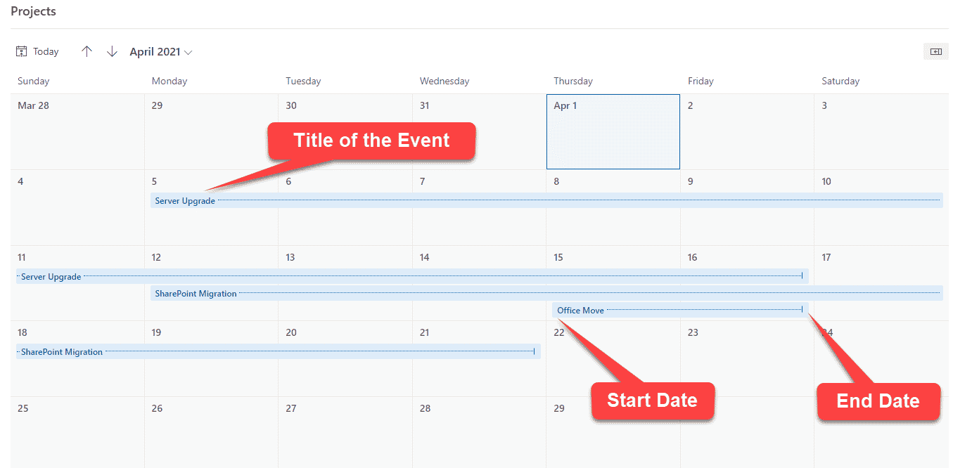 calendar view on a SharePoint list