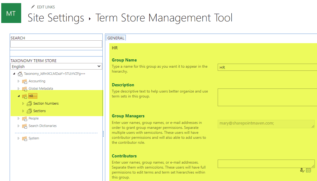 security roles of a SharePoint Term Store
