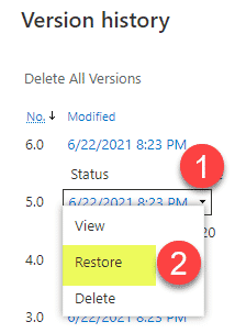 Version History feature in SharePoint Online