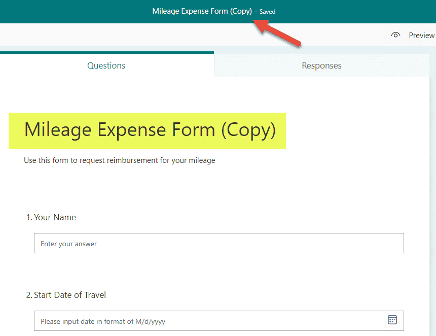 How to save Microsoft Forms as a template