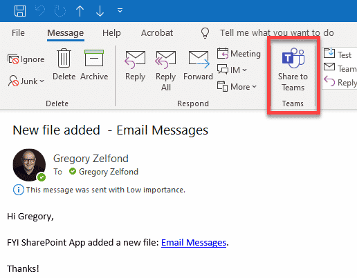 send conversations and emails between Teams and Outlook