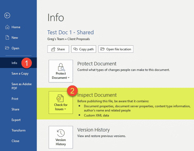 How to clear SharePoint properties from a document prior to sharing ...