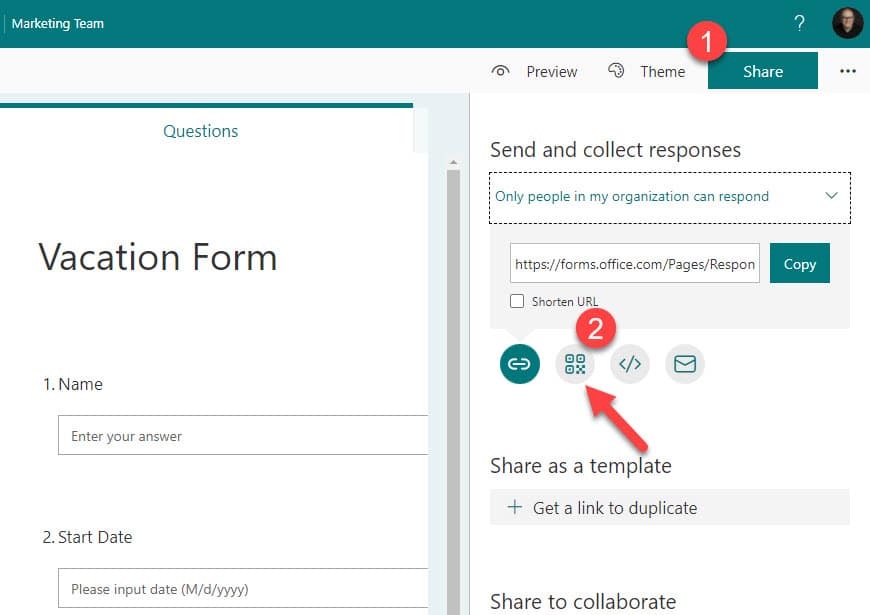 share a Microsoft Form via a QR Code