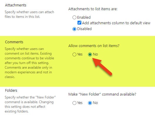 manage comments on a Microsoft list