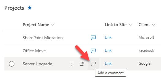manage comments on a Microsoft list