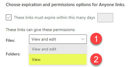 expiration and permissions options for Anyone links