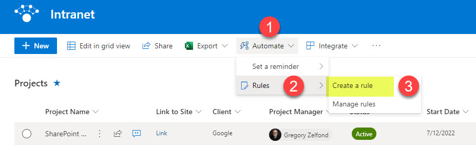 create Rules on a List or Library