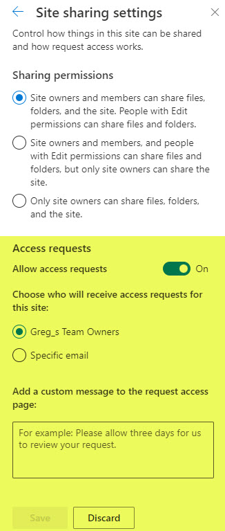 SharePoint access Site Requests