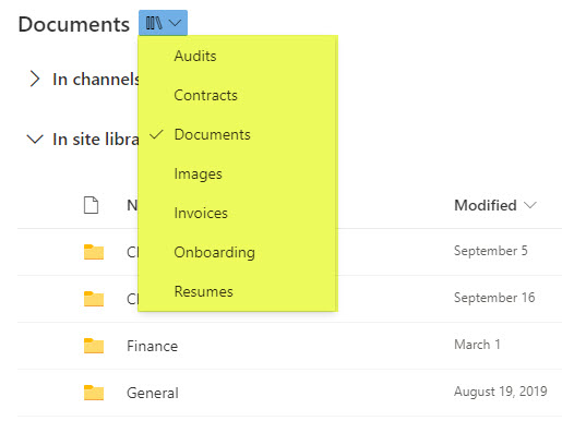 switch between document libraries in SharePoint