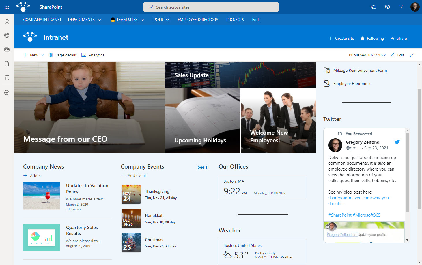 Example of SharePoint Intranet Home Site