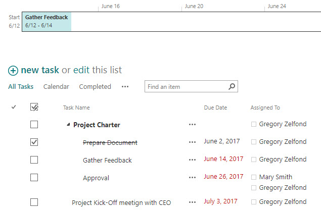 Example of a Tasks Web Part in Classic SharePoint