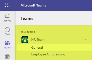 Example of an HR Team in Microsoft Teams