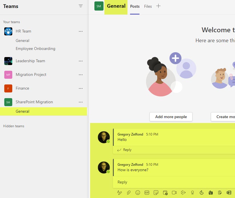 Example of a General (default) Standard Channel in Microsoft Teams