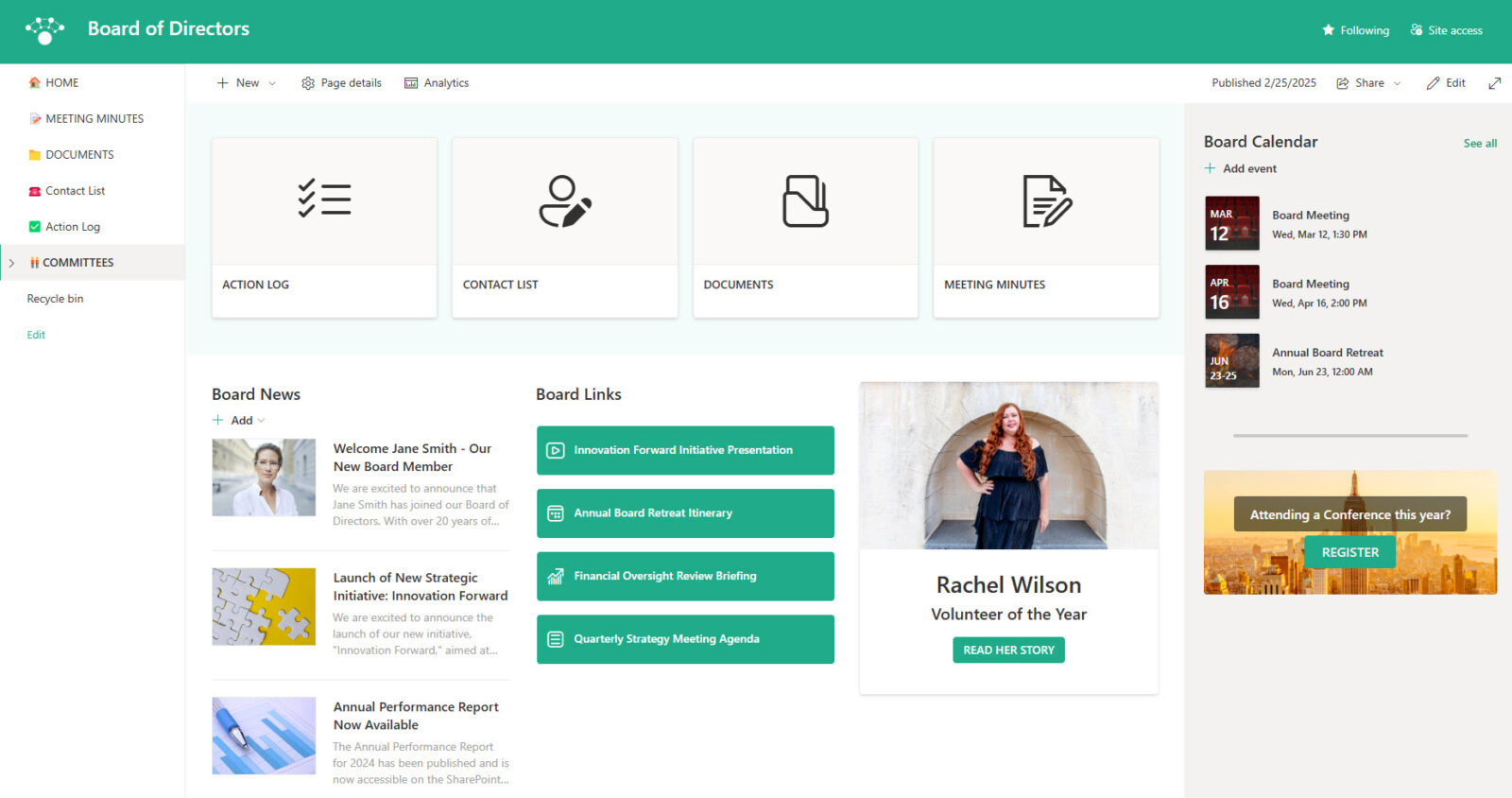 Board of Directors Site in SharePoint Online